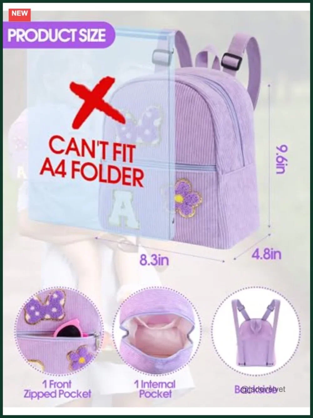Toddler Girl Chenille Initial Mouse Bow Corduroy Mini Backpack, Birthday Gift,